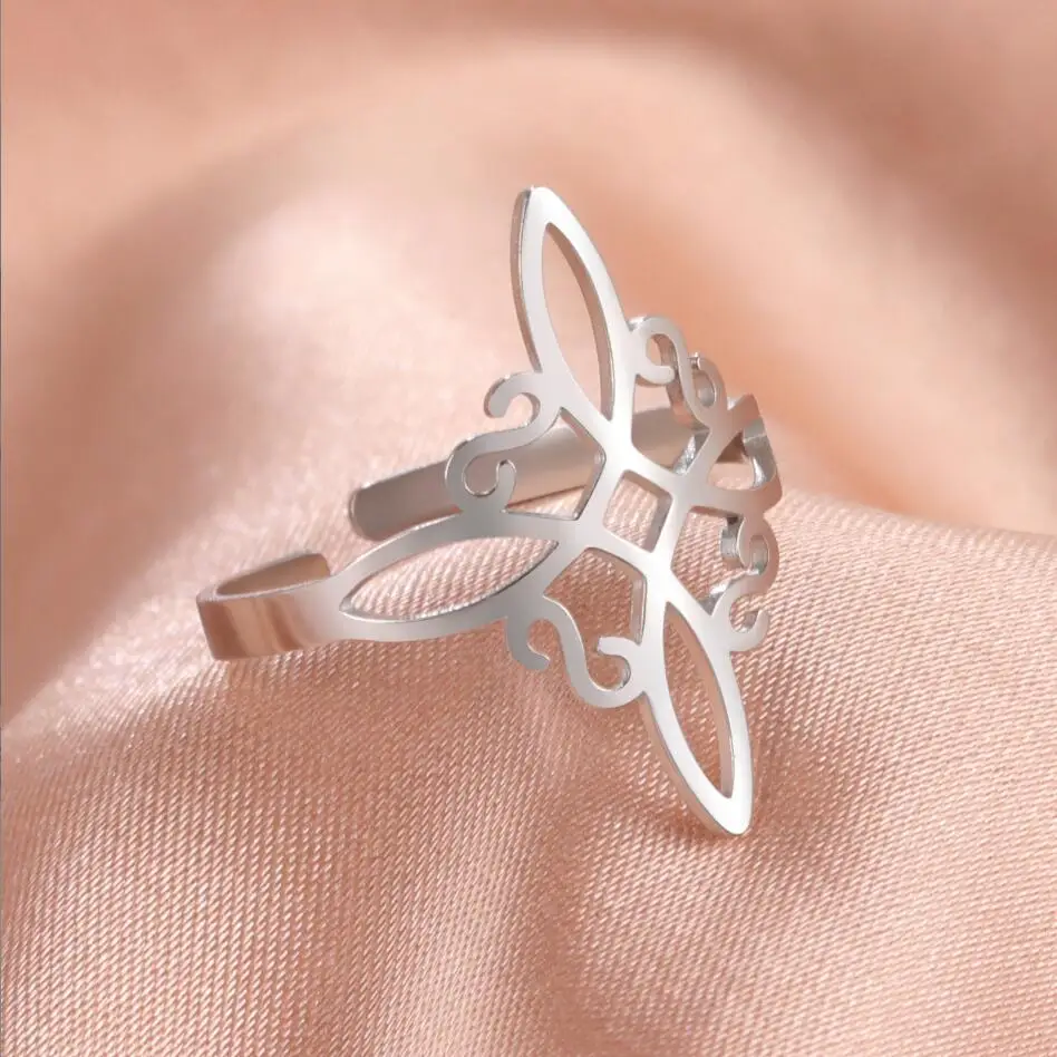 

1PC Witchcraft Women Witch Knot Stainless Steel Ring Silver Color Supernatural Ring Celtic Knot Amulet Jewelry F0972