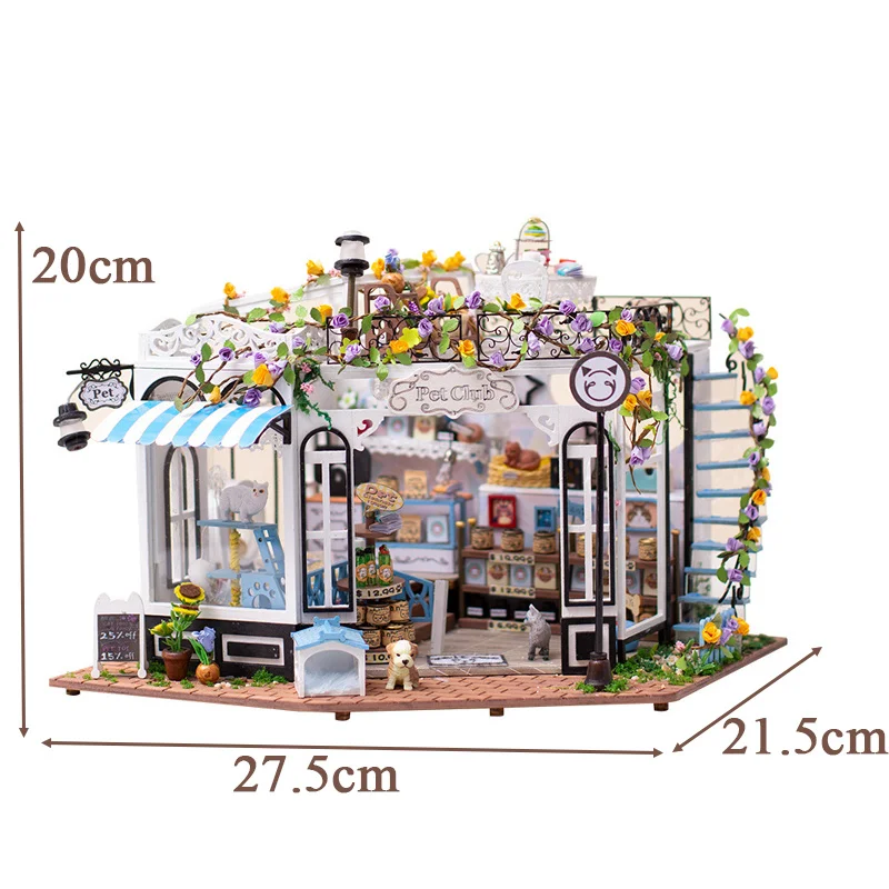 DIY Holz Miniatur Bausätze Pet Club Cottage Puppenhäuser mit Möbeln Casa Puppenhäuser für Freunde Geburtstagsgeschenke