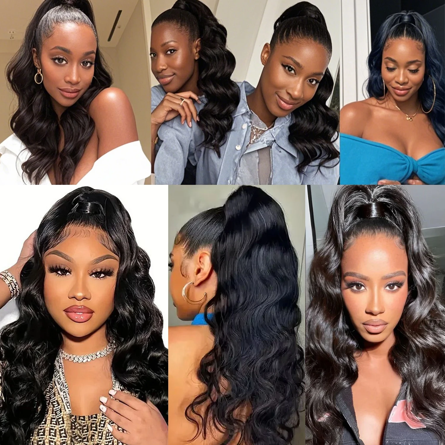 Estensione della coda di cavallo Onda del corpo Coulisse 8-26 pollici Capelli umani ondulati Coda di cavallo Parrucchino Clip in capelli umani Remy brasiliani per le donne