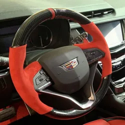 Hand Sewing Non-Slip Red suede Carbon Fiber Car Steering Wheel Cover For Cadillac XT5 CT6 XT4 CT5 XTS XT6 CT4 ATSL SRX