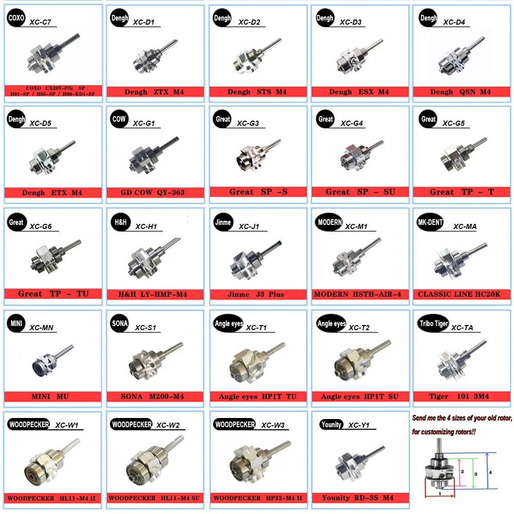 COXO BEING Great Dengh Dental Handpiece Cartridge Rotor High Speed Air Turbine Ceramic Bearing Rotor Standard Torque Head Parts