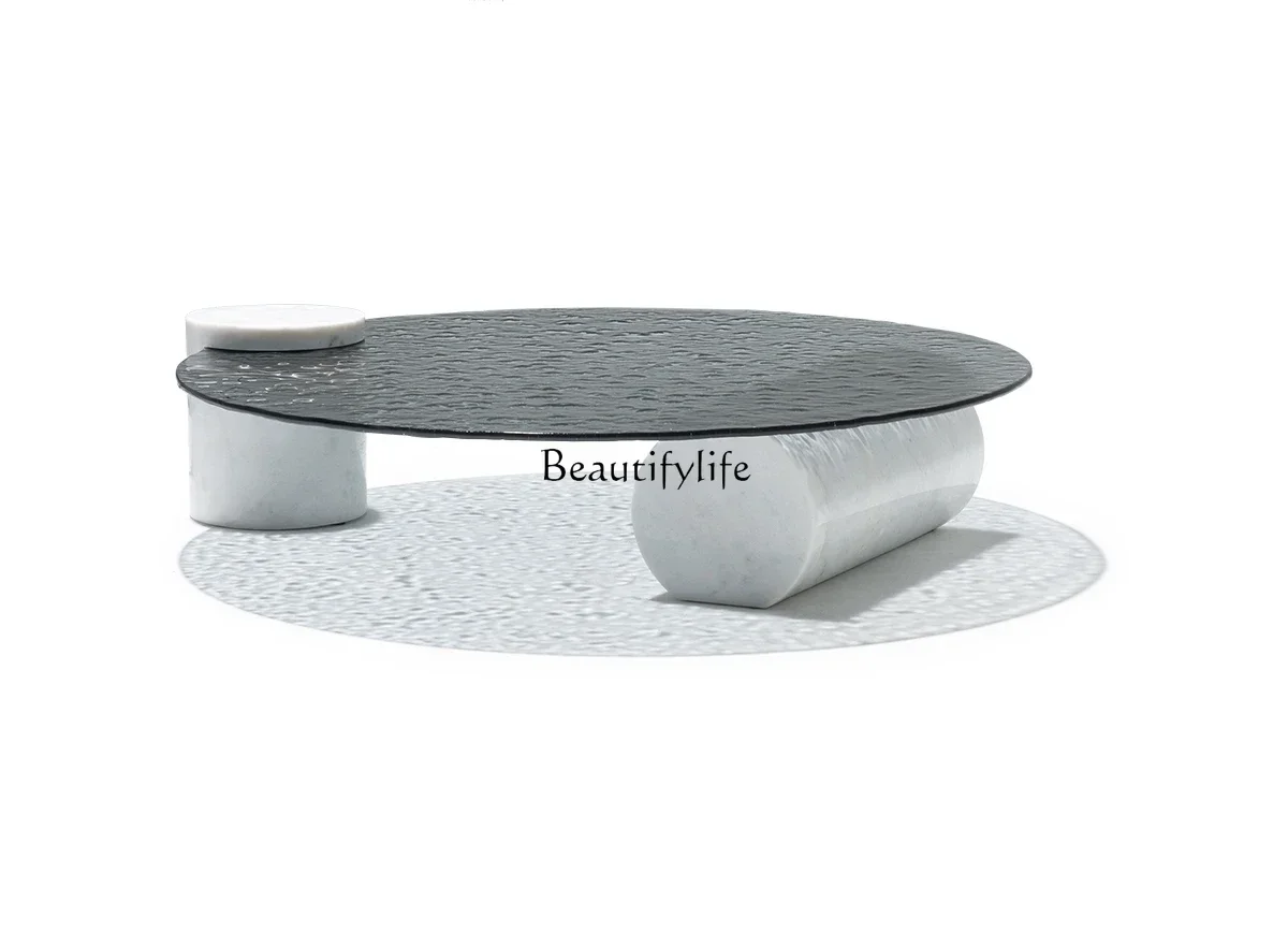 

FG44Italian minimalist water corrugated glass creative marble round coffee table