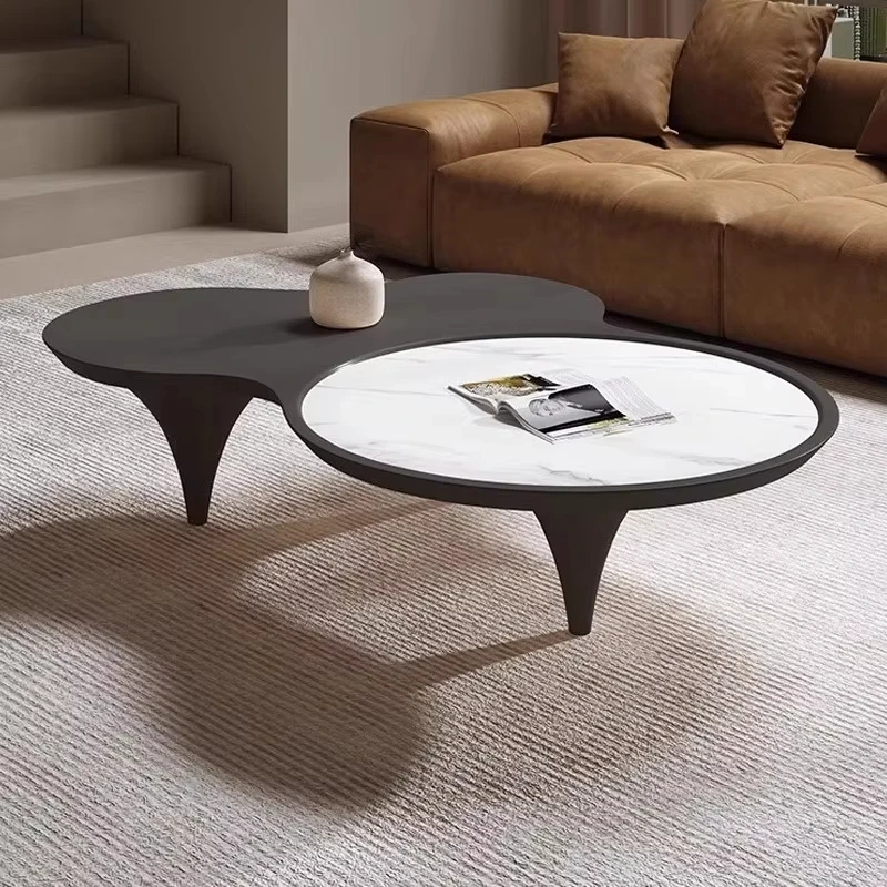 

Coffee table set large surface wooden top irregular cloud rock apartment table