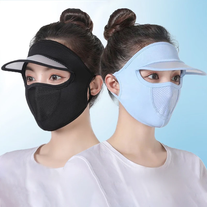 

1pcs Summer Ice Silk Mask UV Protection Face Cover Sunscreen Veil Face With Brim Outdoor Cycling Sun UV Protection Hats Mask