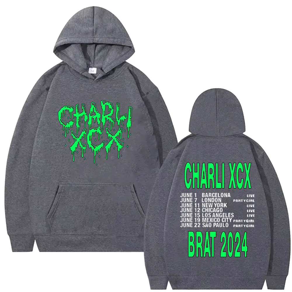 Charli Xcx Brat 2024 Double Sided Print Hoodie Men Women Clothing Fashion Trend Sweatshirt Men's Fleece Loose Oversized Hoodies