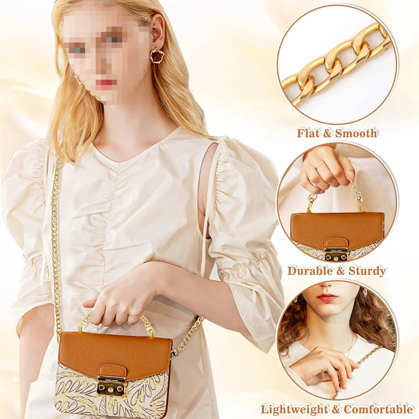 Hellgoldene Geldbörsenkette, Umhängetaschenkettenriemen, goldene Gürtelkette, Kettenersatzzubehör, Geldbörsenverlängerungsriemen für Taschen – Detail 4