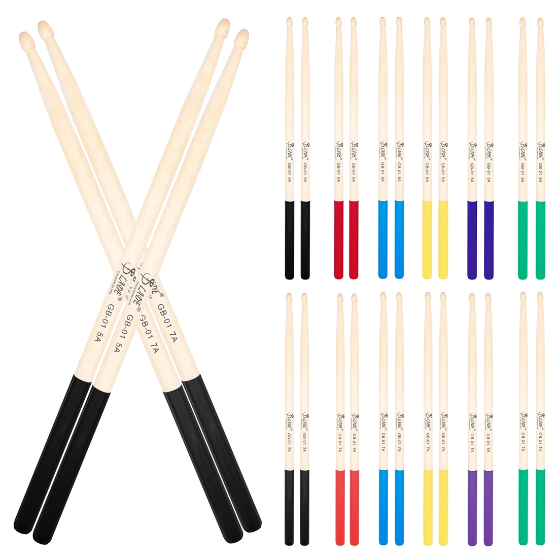 5A 7A Drum Sticks Professional Maple Drumsticks Non-slip Rubber Grip Colorful Drumsticks Percussion Instrument Accessories