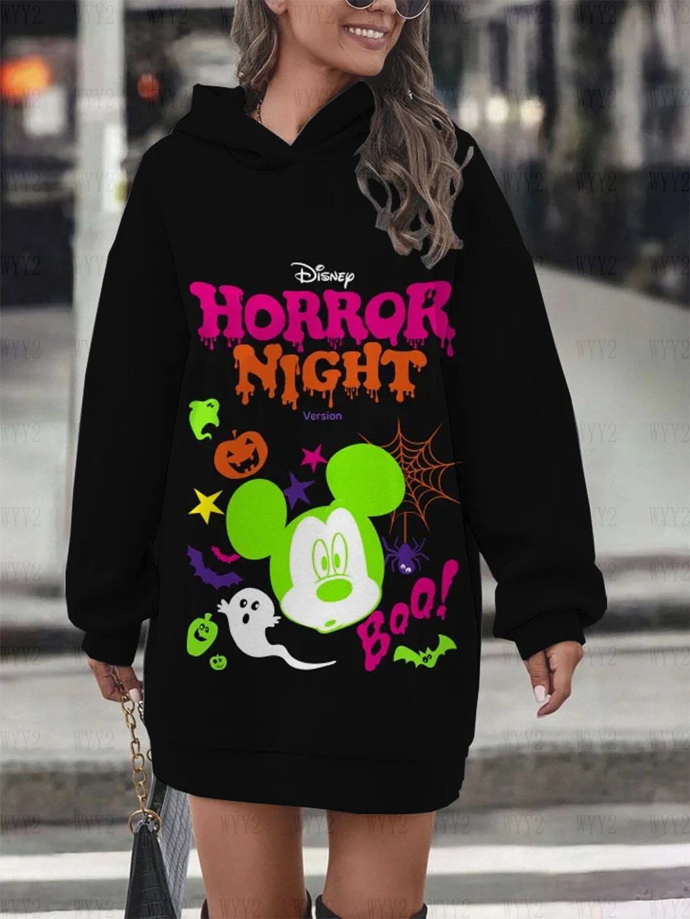 Fashion Women's Clothing Loose Autumn and Winter Long Sleeve Hoodies Disney Christmas Gift Mickey Minnie Print Hoodies Dress