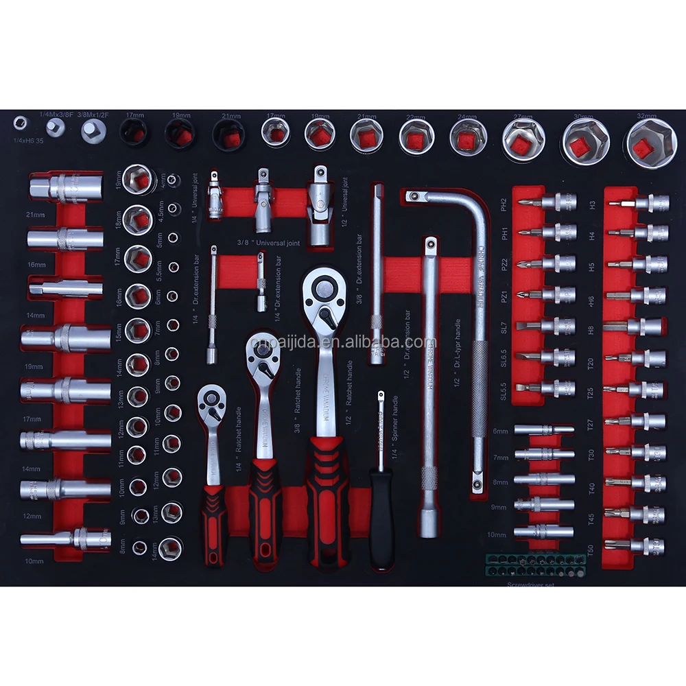 

EVA Foam Garage Repair Tool Cabinet Tool Cabinet Combo 158Pcs With Complete Socket & Hand Tool Set Heavy Duty Mechanic Workshop