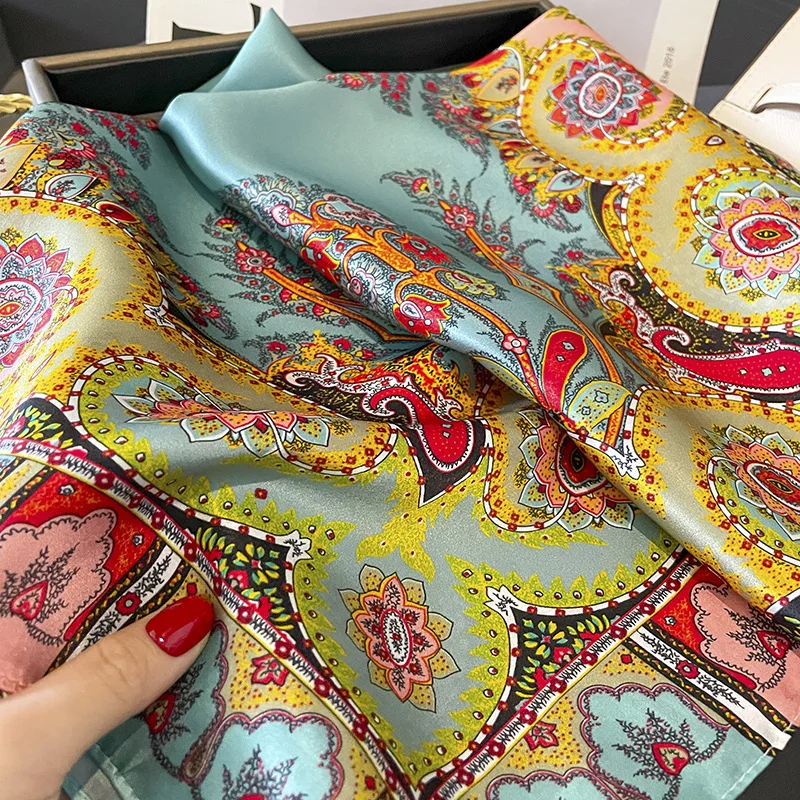 2024 New 100% Natural Silk Square Scarf Women Neck Hairband Foulard High Quality Bandana Scarves Female Neckerchief Shawl Wrap