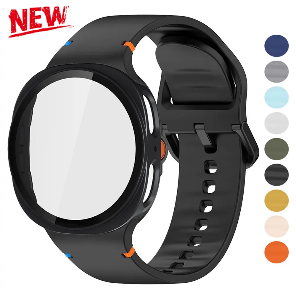 PC-Abdeckungsarmband für Galaxy Watch 8 Classic LTE 46 mm Silikonarmband für Samsung Galaxy Watch 8 40 mm 44 mm gehärtetes Glas Correa