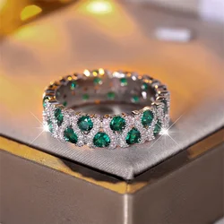 Green Crystal Round Stone Engagement Ring Rose Red Zircon Wedding Bands Rings For Women Trendy Silver Color Bridal Party Jewelry