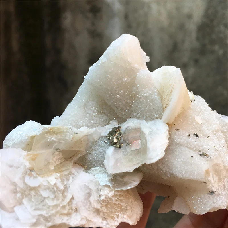 Natural Rose Flake Petal Calcite (Fluorescence ) With Pyrite Mineral Specimen Healing Energy Crystal Stone Home Decor Collection