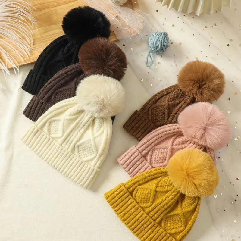 Winter Warm Big Pompom Baby Knitted Hat Cute Hairball Newborn Infant Boys Girls Hat Bonnet Solid Color Kids Cap Beanie Gorras