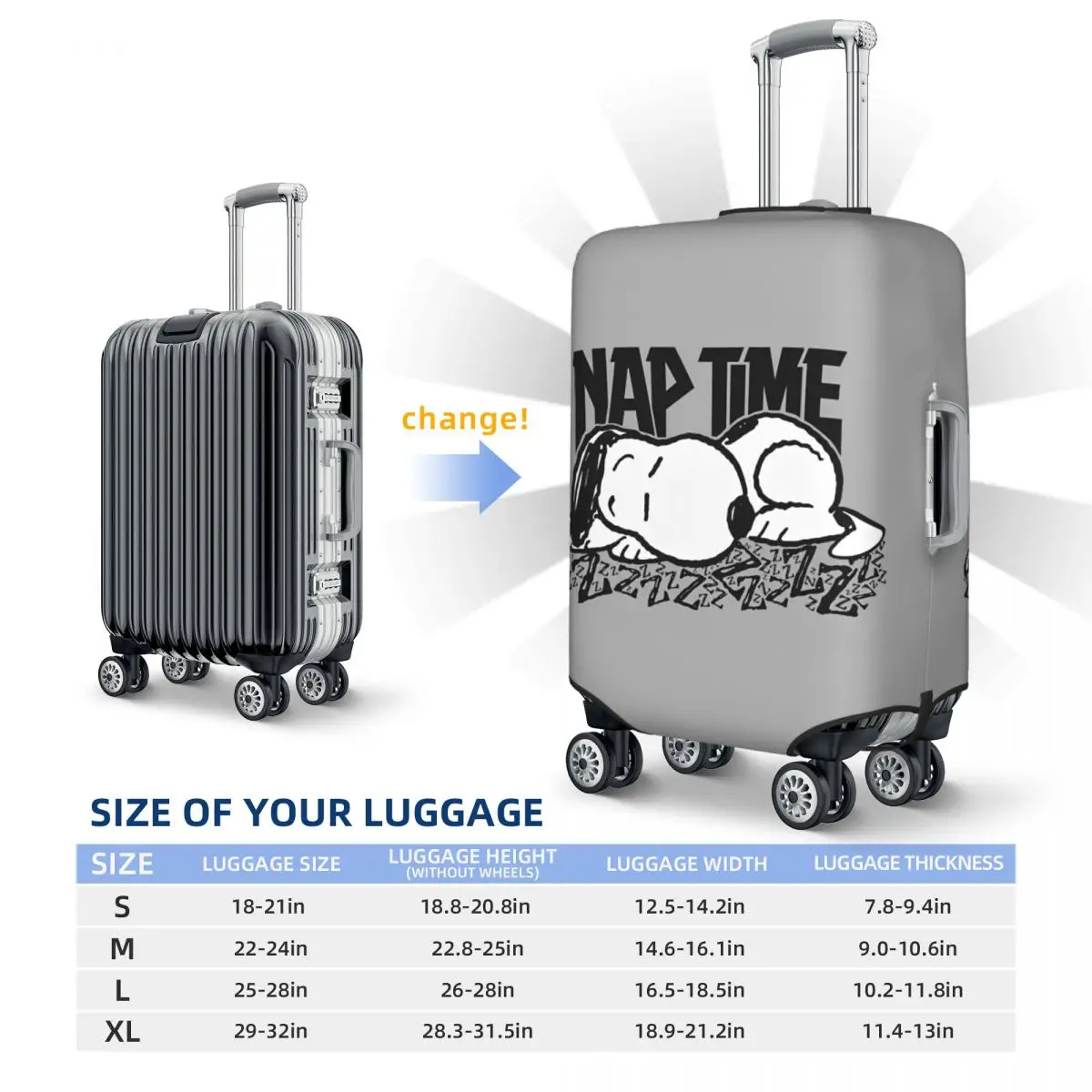 Rock Tees Snoopy Nap Time Suitcase Cover Travel Protection Holiday Useful Luggage Case