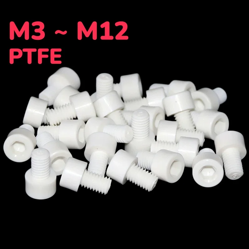 White Ptfe Hexagonal Cup Screw M3 ~ M12 Insulation Smooth Hex Socket Allen Bolt High Temperature Resistant