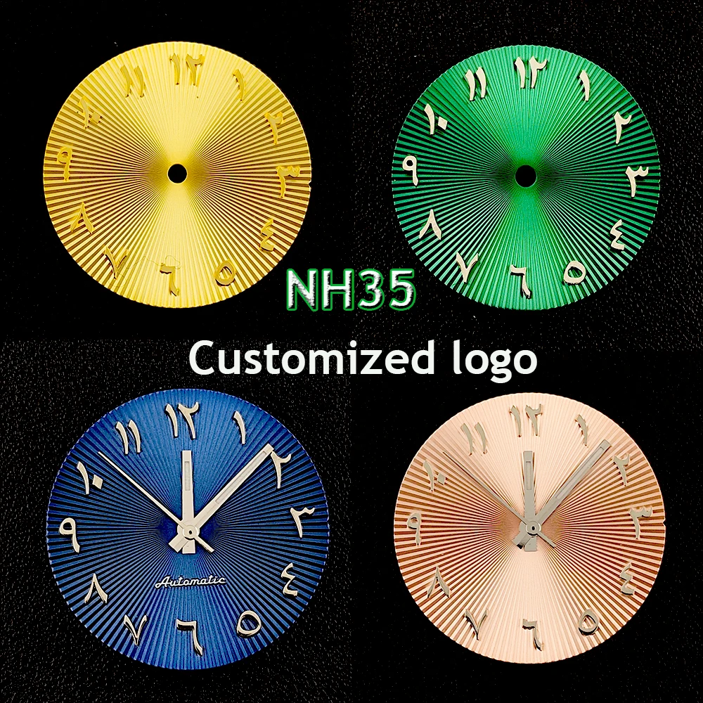 

NH35 циферблат с арабскими цифрами, 28,5 мм, мужские часы с логотипом на заказ, без подсветки, циферблат, аксессуары для часов NH35