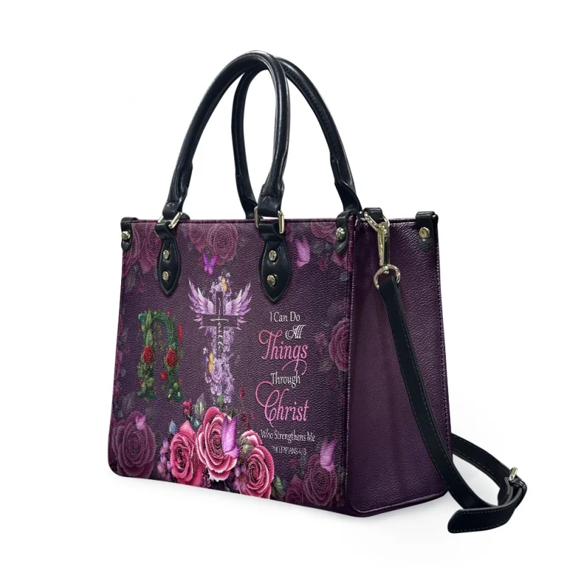 Custom Name Crossbody Bag para as Mulheres, Couro Floral, Imprimir Cruzamento, Estrela do Oriente, Totes Casuais, senhoras, personalizado