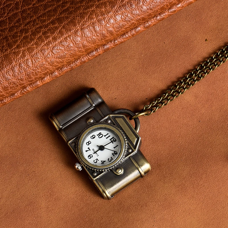 Bronze pocket watch Camera shape pocket watch Quartz watch long necklace hang watch alloy nostalgic pocket watch