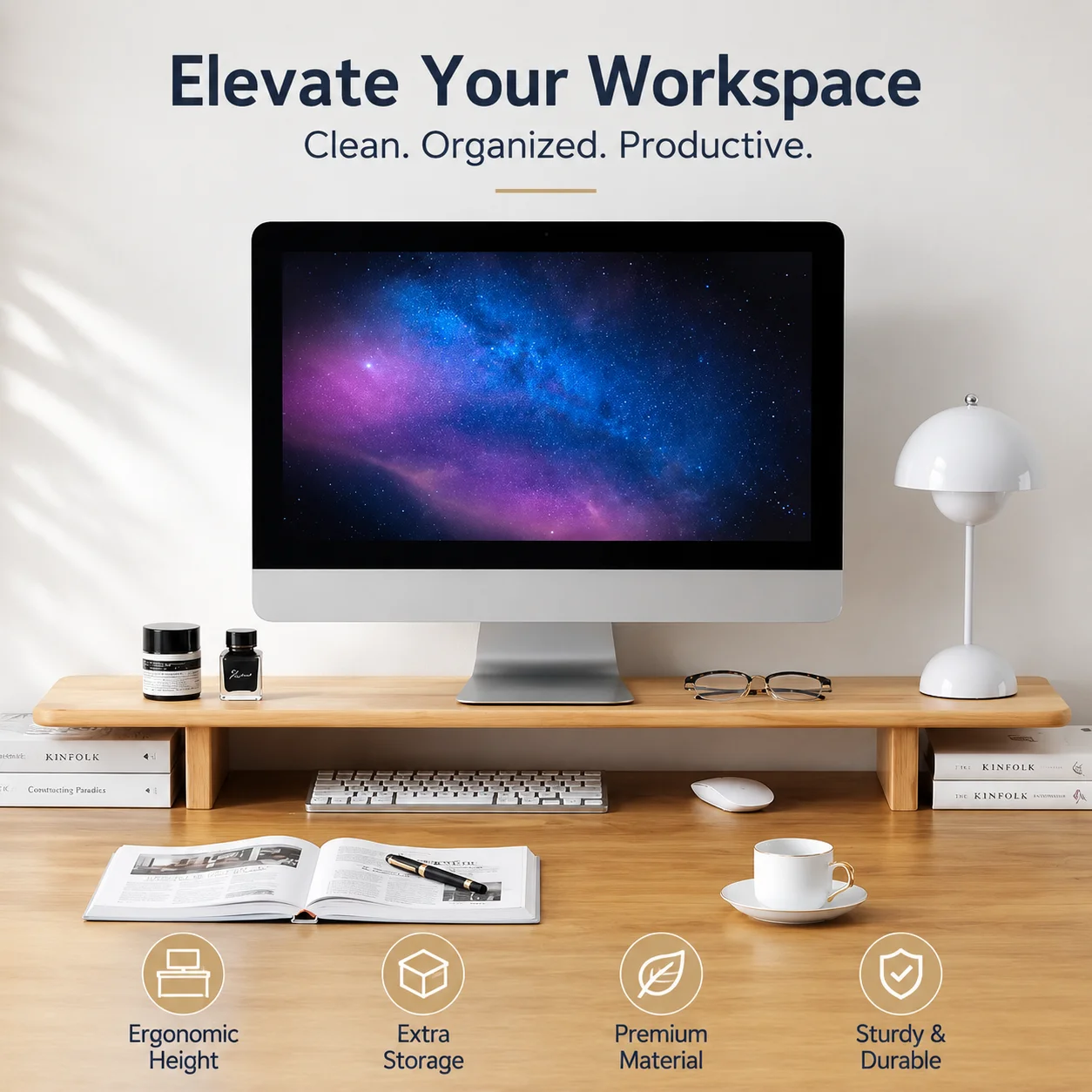 Wooden Monitor Stand Riser for - Desk Setup For Laptop And Monitor 评论和价格