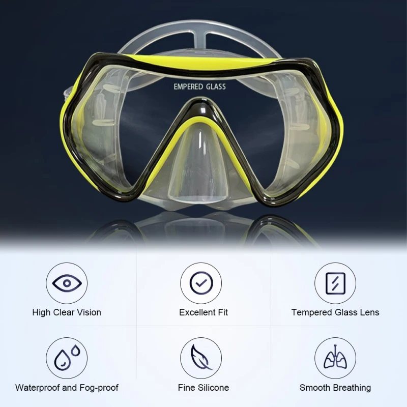 Diving Goggles Three-Window High Clear Diving Mask with Full Dry Snorkel and Adjustable Fins for Men Women Diving Equipment