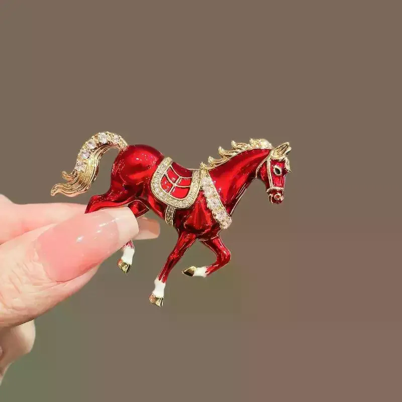 Exquisite Rhinestone Running Horse Brooches For Women Men 4-color Enamel Animal Brooch Pins Year Of The Horse Party Jewelry Gift