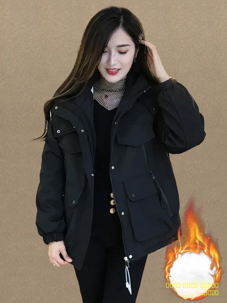 

Thiened Fce Women's Hooded Jaet Warm Outerwear Casual Faionable Workwear Cotton Clothes for Winter New Arrival