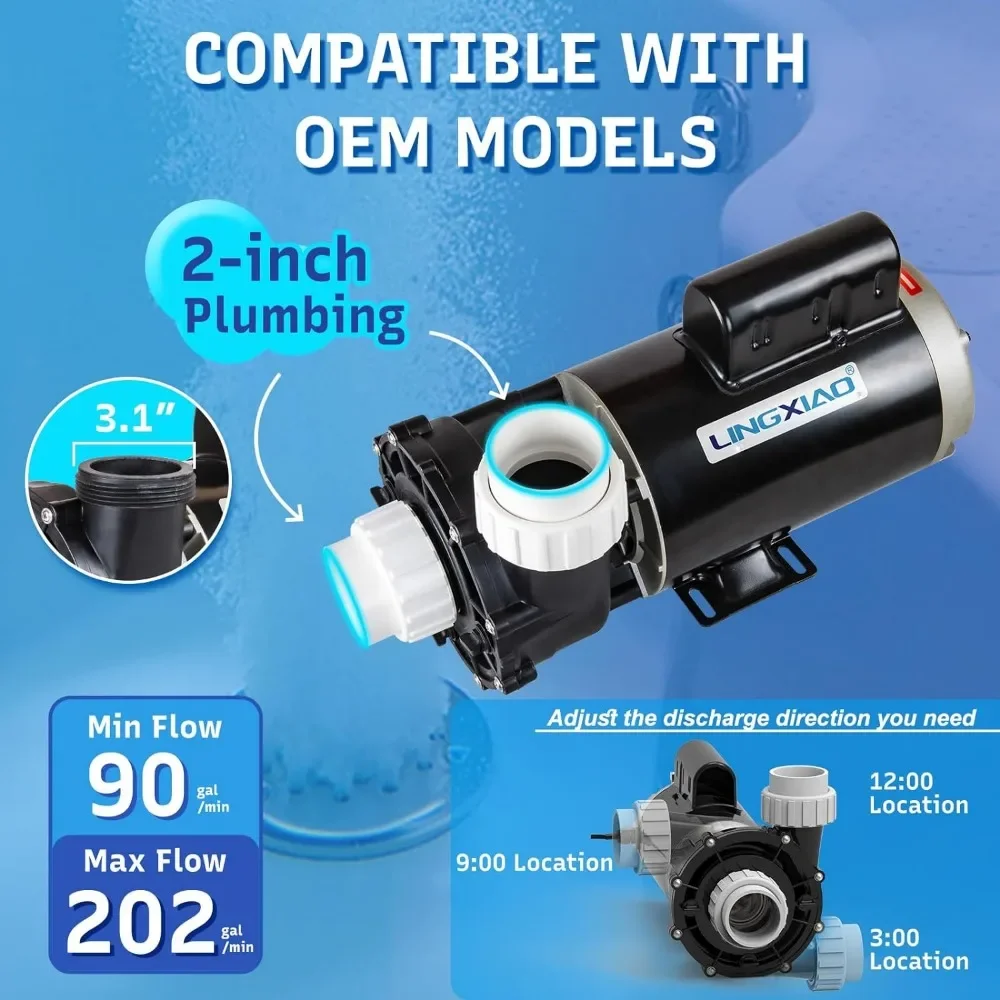 LINGXIAO SPA Pump, 4HP Hot Tub Pump - 2 Speed LX SPA Pump Motor 220-240V, 2" Port, 56 Frame (Model: 56WUA400-II)