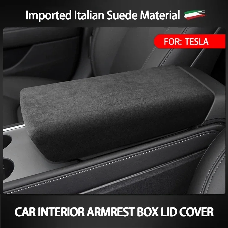 Car Interiors For Tesla Model 3 Model Y 2018 to Present Alcan tara Armrest Lid Cushion Cover Center Console Box Protection Panel