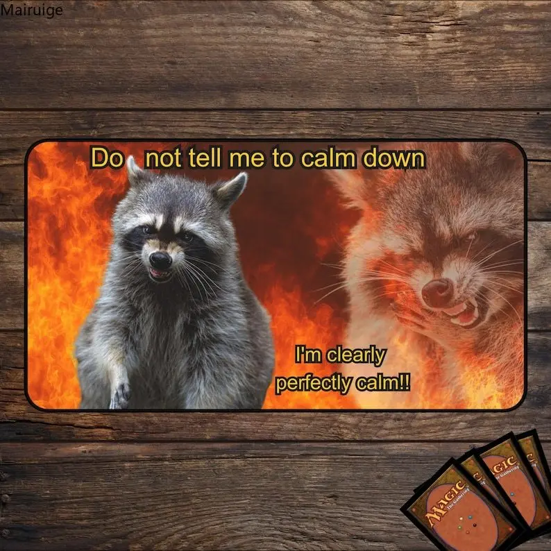 

60x35cm Meme Raccoon Design MTG TCG Party Trading Card Battle Game Pad Anti slip Lock Edge Washable
