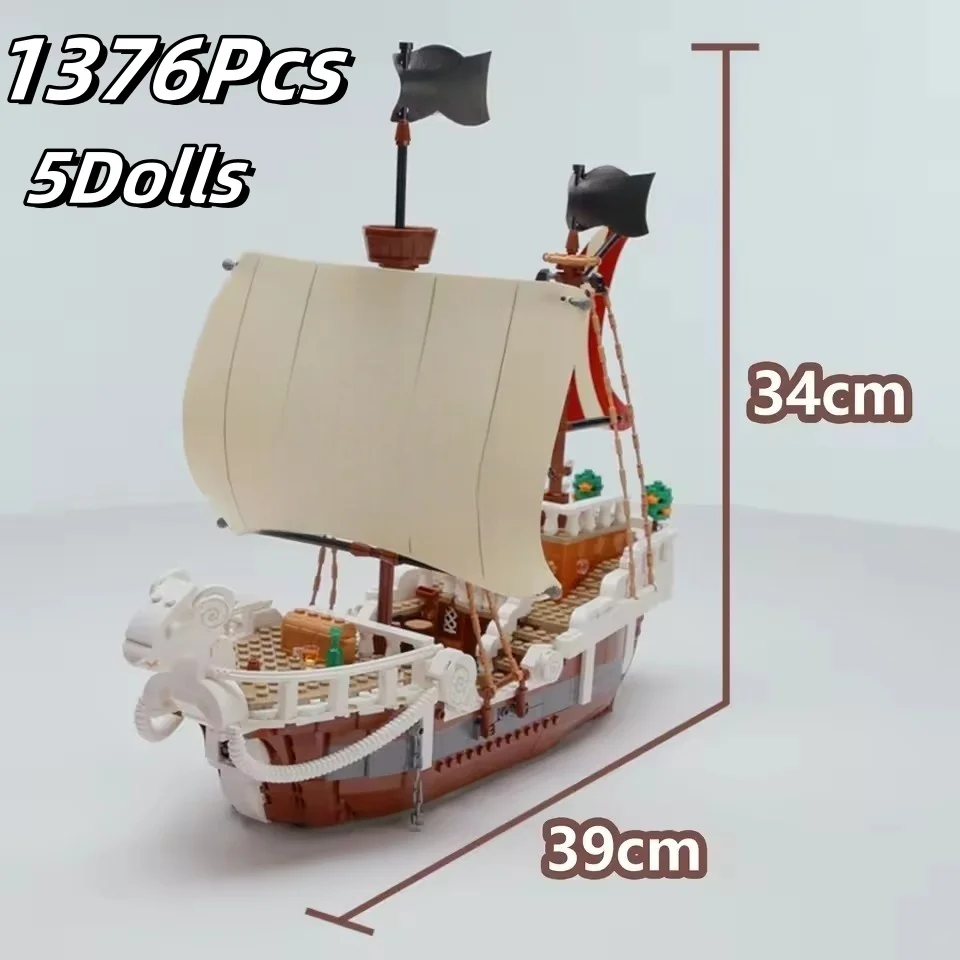Nieuw MOC piratenschipmodel met schapenkop, 1376 stuks bouwstenen, huisdecoratie, cadeau voor jongens en meisjes