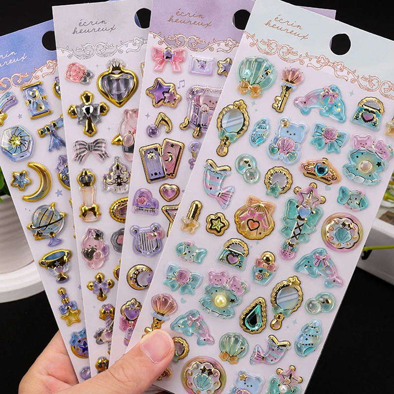 Cute Fashion 3D Relief Stickers Cute Aesthetic Stickers Creative Magic Wand Gem Diamond Stickers Shiny Decoration Stickers