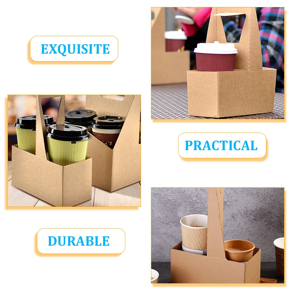 

Premium Paper Cup Carrier Light Brown Takeout Drink Holder Espresso Coffee Tea Milk Juice Stable H Design Wide Uses