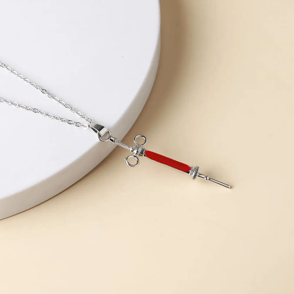 Film le Patient anglais thème collier boucle d'oreille bijoux Vintage seringue forme émail pendentif en alliage métallique Cosplay accessoires accessoire