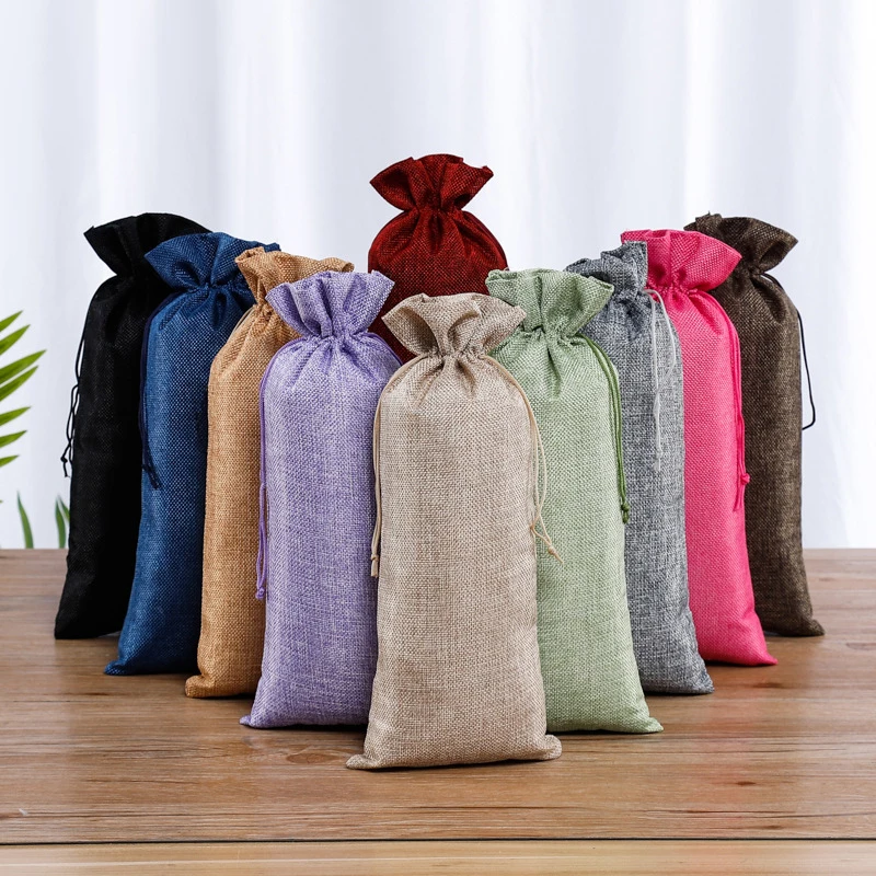 Linen Wine Bottle Bags With Drawstring Wine Bag Holder Wedding Party Decoration Wine Bags Gift Champagne Pouch