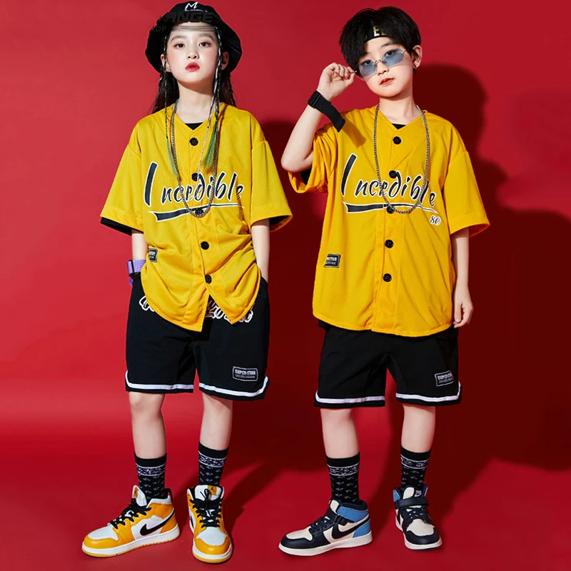 Boys Street Dnace ClothingHip Hop Performance Costume Girls Jazz Modern Dance Clothes Children Short Sleeves Shirt Shorts BL8201