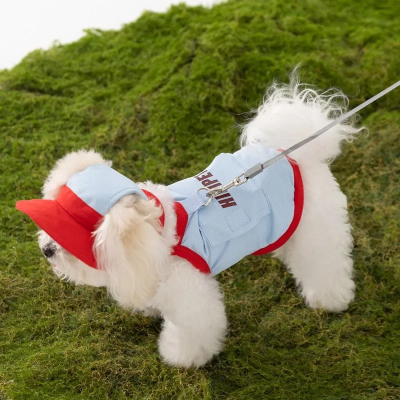

Maltese Outdoor Sunwear Dog Monogrammed Cooler Pet Short T-Shirt Puppy Mesh Vest Bichon Frise Casual Clothes with Hat