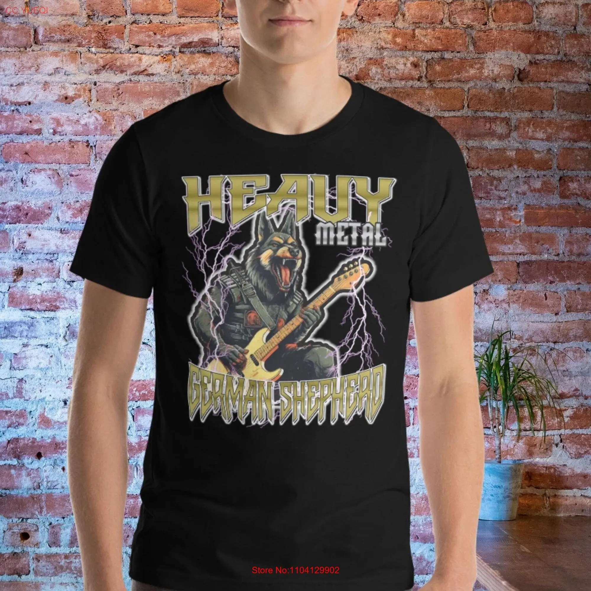 German Shepherd T Shirt for Heavy Metal Lover Retro 80s Music Hair Band long or short sleeves