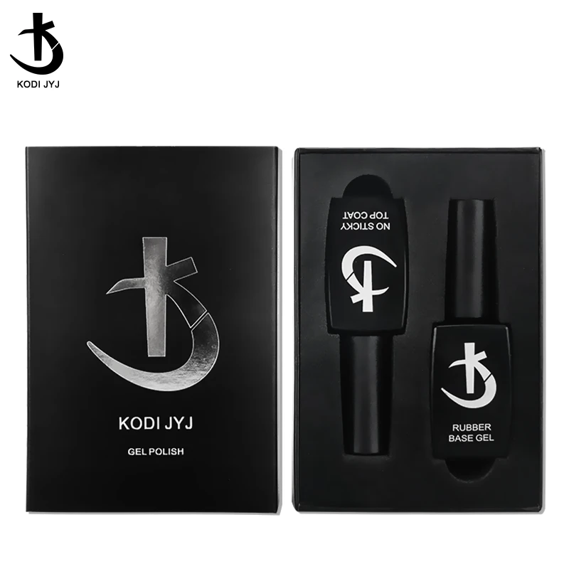 KODI JYJ New Upgrade Rubber Base Gel Nail Polish Set Semipermanent Top Coat y Base Coat uv led Gellac Super Bright No Sticky Top