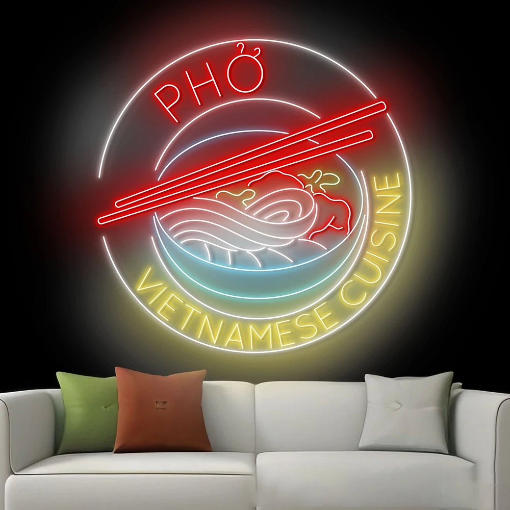 Open Pho Bowl Led Sign Vietnam Pho Food Led Light Kitchen Wall Art Custom Vietnamese Restaurant Wall Decoration Neon Light Signs