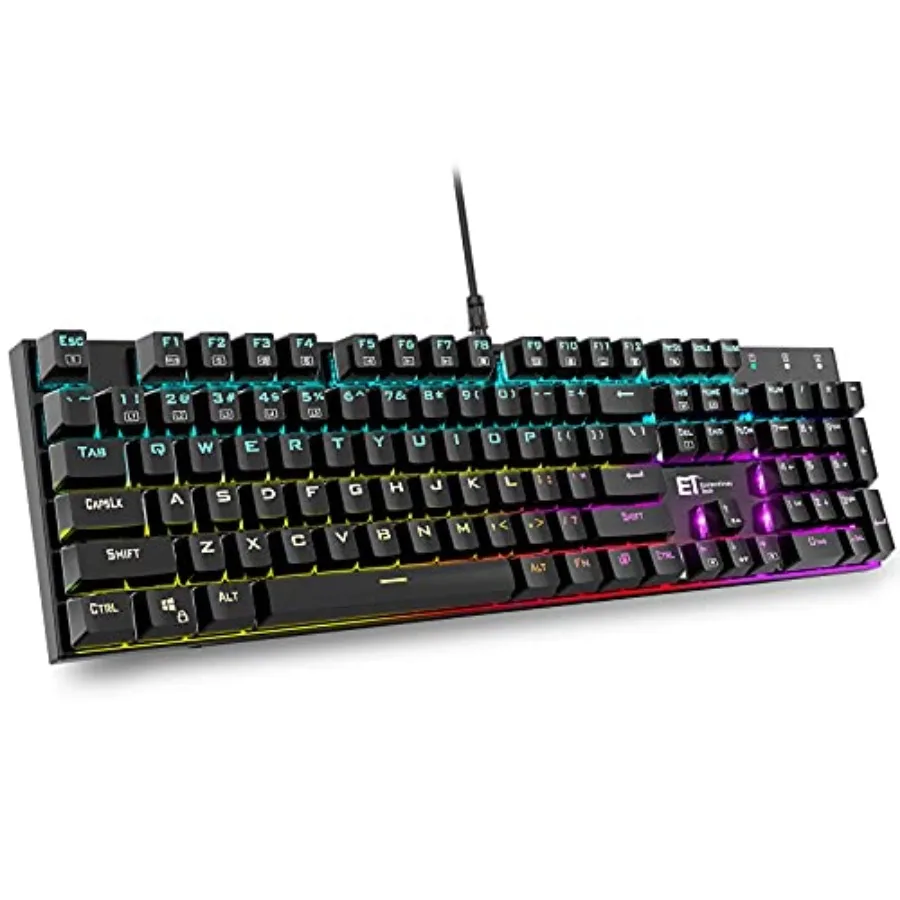 

Mechanical Gaming Keyboard, Wired 104 Keys RGB Keyboard with Blue Switch, Programmable RGB Backlit for Windows Gaming PC