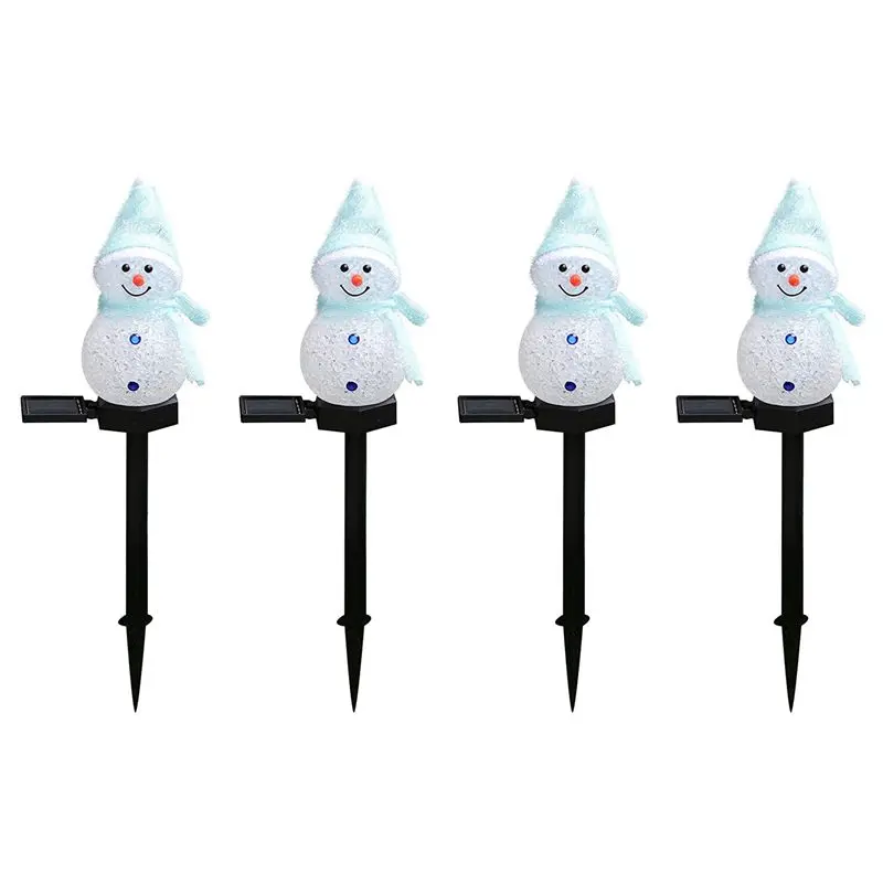 New 4X Snowman Solar Lights Christmas Solar Powered LED Snowman Light Decor Outdoor Garden Stake Lamps Xmas Blue