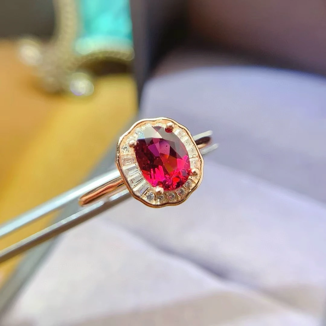 

Elegant Silver Gemstone Ring for Party 5mm * 7mm Natural Pyrope Garnet Ring 925 Silver Garnet Jewelry Birthday Gift for Women