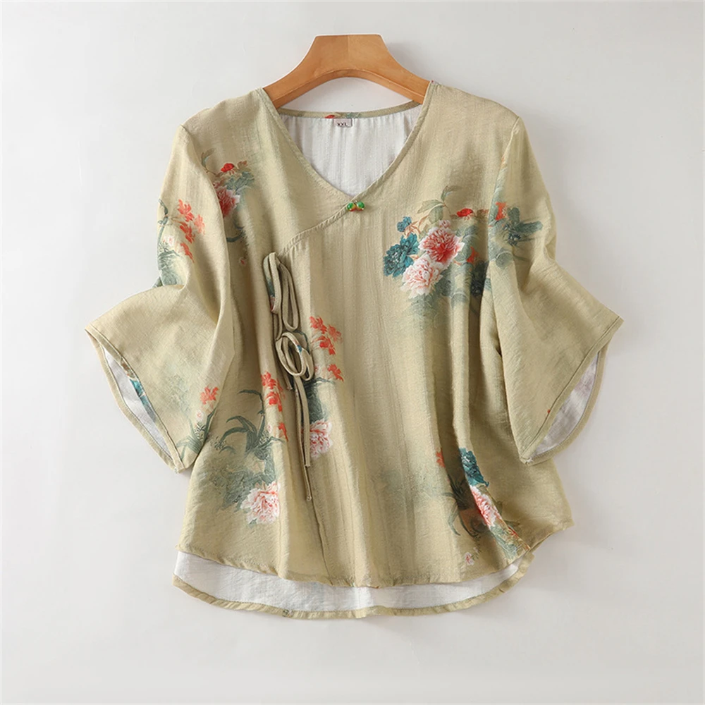 New Chinese Style Printed Pajamas Summer Women Soft Comfortable Short-sleeved Tops Homewear Thin Breathable Loungewear Sleepwear