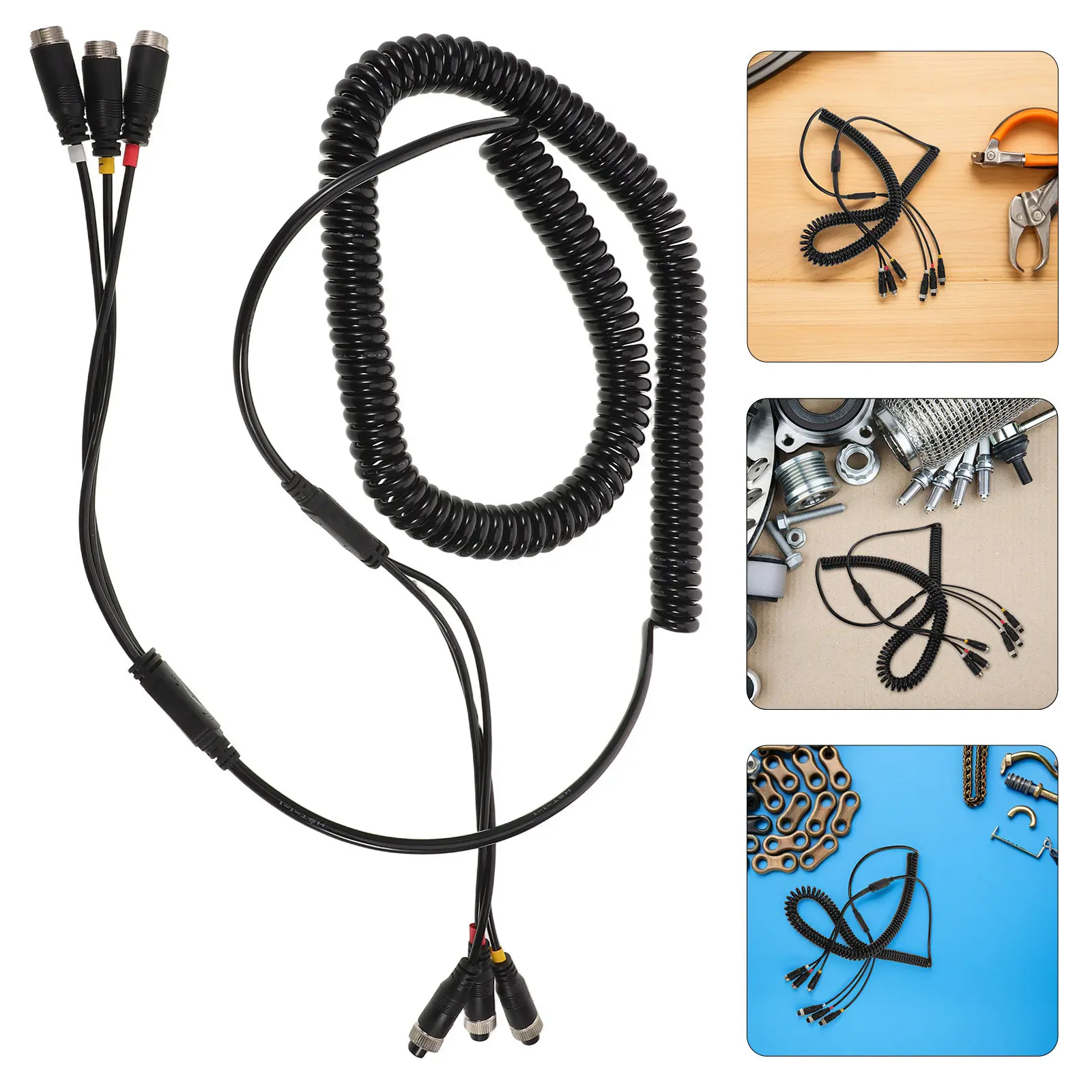 Car Rearview Camera Extension Cable High Elasticity Spring Retractable Spiral Cord Reverse Camera Wire for Truck Trailer Dvr