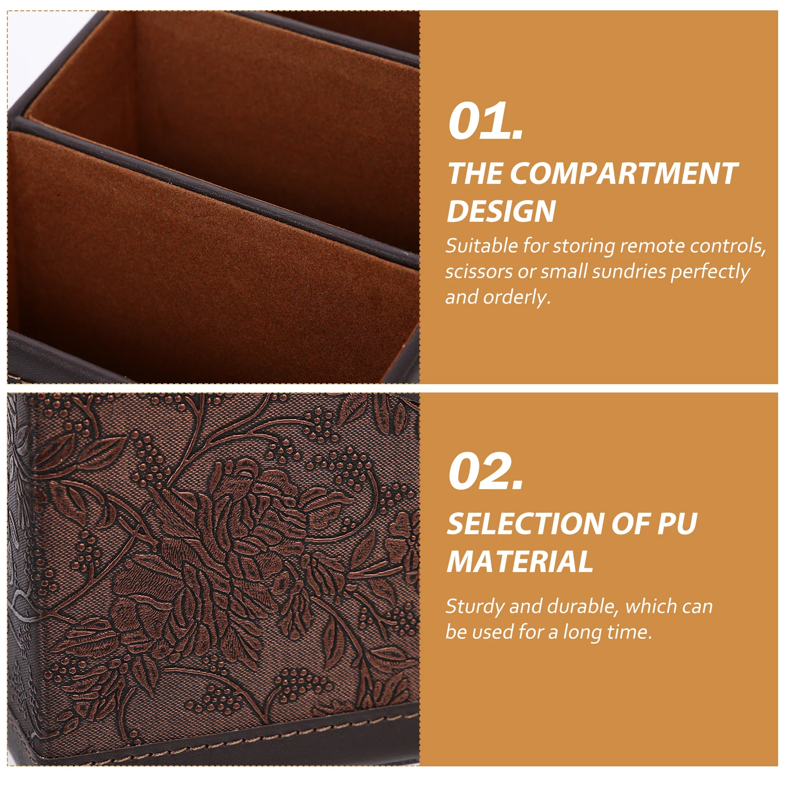 

Sturdy Pu Storage Box Desktop Organizer Remote Control Holder Home Office Sundries Storage File Box Tidy Compartment