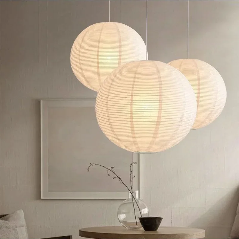 Lsamu japonés, linterna de Arte de papel, bola, luz colgante Circular blanca, arte de papel de arroz, sala de té, sala de estar, dormitorio, lámpara Zen, iluminación