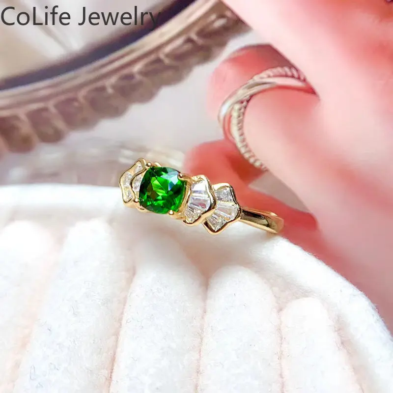 1ct 6mm Cushion Cut Diopside Ring for Daily Wear Solid 925 Silver Chrome Diopside Jewelry with 3 Layer 18K Gold Plating