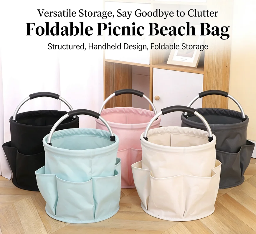 Large Storage Organiser Bag Folding Basket Picnic Tote Outdoor Cleaning Caddy with Handle Tool Bag Cleaning Supplies