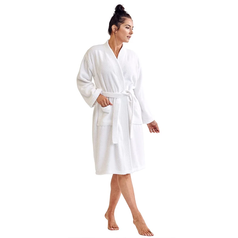 Vrouwen Katoenen Badstof Badjas V-hals Lange Mouwen Winter Dames Hotel Kamerjas Effen Absorberen Water Kimono Voor Vrouwelijke